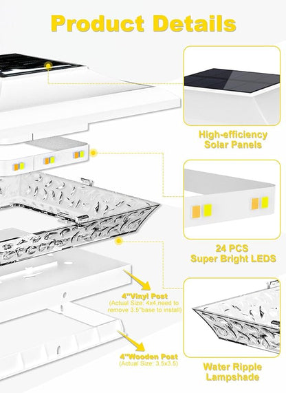 T-SUN 4x4 Post Cap Lights 6 Pack for Vinyl/Wooden Fence,Outdoor Waterproof Warm & Cool White, Deck Solar Post Lights for Patio Garden Yard Lighting