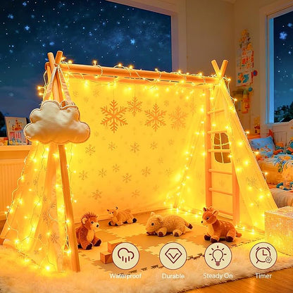 Christmas String Lights Battery Operated, LED Christmas Lights Outdoor with Tiimer White Wire Mini Lights 16.4ft 50LED for Christmas Tree Garland Wedding Party Warm White