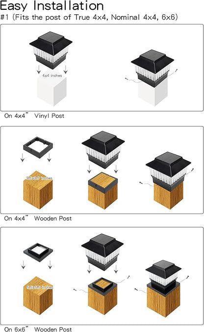 Single Solar Post Cap Light - Modern #1: Fits True 4x4 Vinyl, 4x4 & 6x6 Wood Posts, 3 Color Temp, 50 Lumen Waterproof Outdoor Lights for Deck Fence, Matte Black