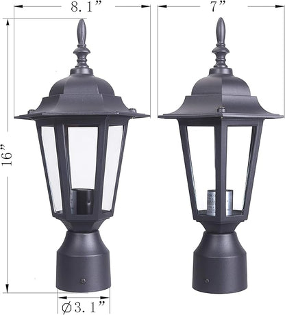 LIT-PaTH 16 Inch Outdoor Lamp Post Light Fixture, Exterior Pole Lantern with Clear Glass, Hardwired Aluminum Post Lighting for Driveway Garden Yard, Matte Black, 1-Pack