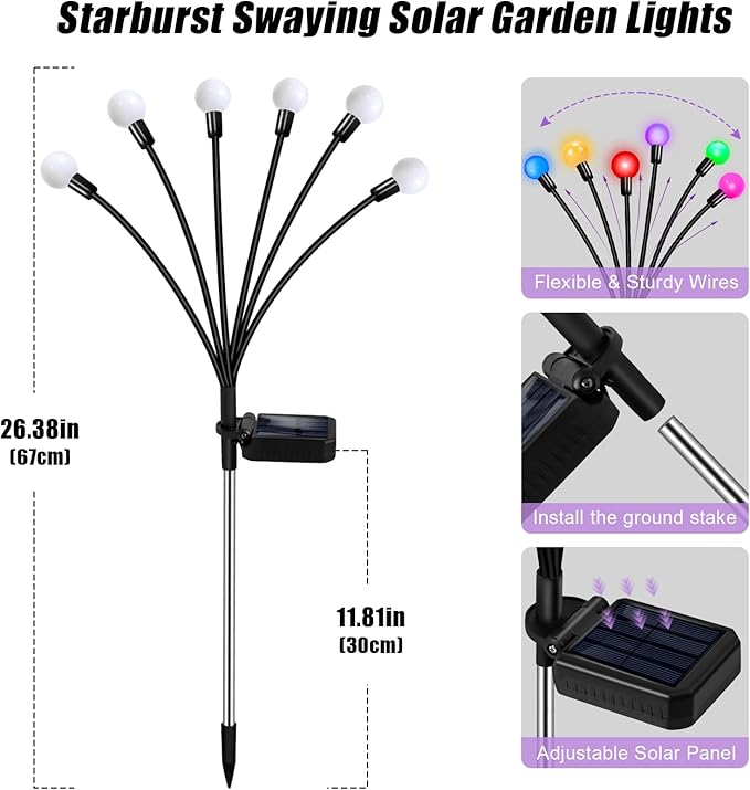4-Pack RGB Solar Path Lights, Outdoor Yard LED
