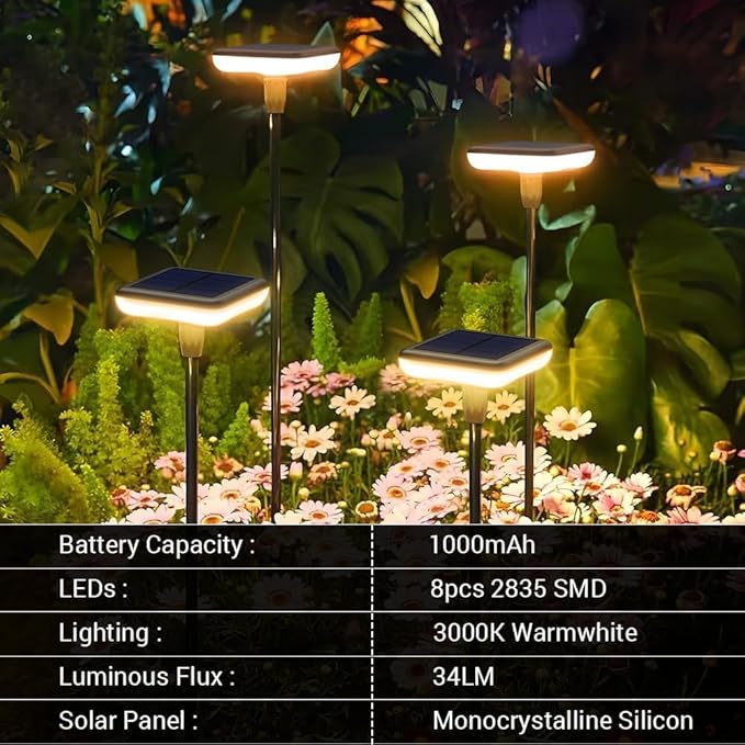 Solar Pathway Light Solar Lights Outdoor Garden Solar Landscape Lights 34LM Bright Up to 12H IP65 Waterproof Auto On/Off for Walkway Outside Yard Path Patio Lawn Flower Decorations (8, Warm white)