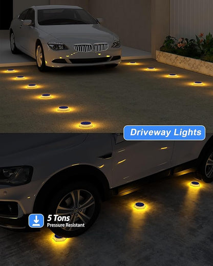 Solar Step Lights for Outside Waterproof, 4 Pack Warm White Outdoor Stair Light Solar Powered, Stick on Lights for Deck, Dock, Driveway, Walkway, Pathway, Porch, Yard, Ground