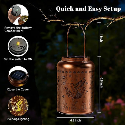 Solar Lanterns Outdoor Waterproof, Garden Decor Gifts for Women Mom Grandma, Outdoor Hanging Lantern Solar Lights, Metal Decorative Light for Yard, Patio, Backyard, Porch, 2 Packs