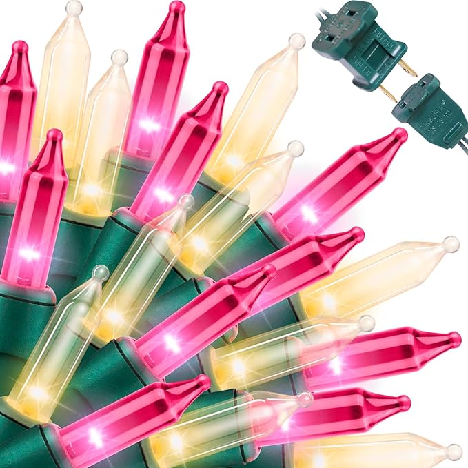 LAMPHOME Pink Clear Christmas Valentine's String Lights 100 Mini Incandescent Fairy Light Decor 20 Ft Green Wire Indoor & Outdoor Party Patio Bedroom, Xmas Tree Garland Easter Holiday Decoration