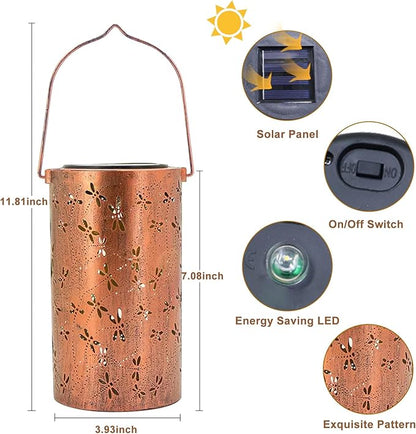 Dragonfly Solar Lanterns Outdoor Waterproof Hanging Lights, Dragonfly Gifts for Women Mom Grandma, Metal Decorative LED Solar Lanterns for Yard Patio Porch Balcony Garden Decor