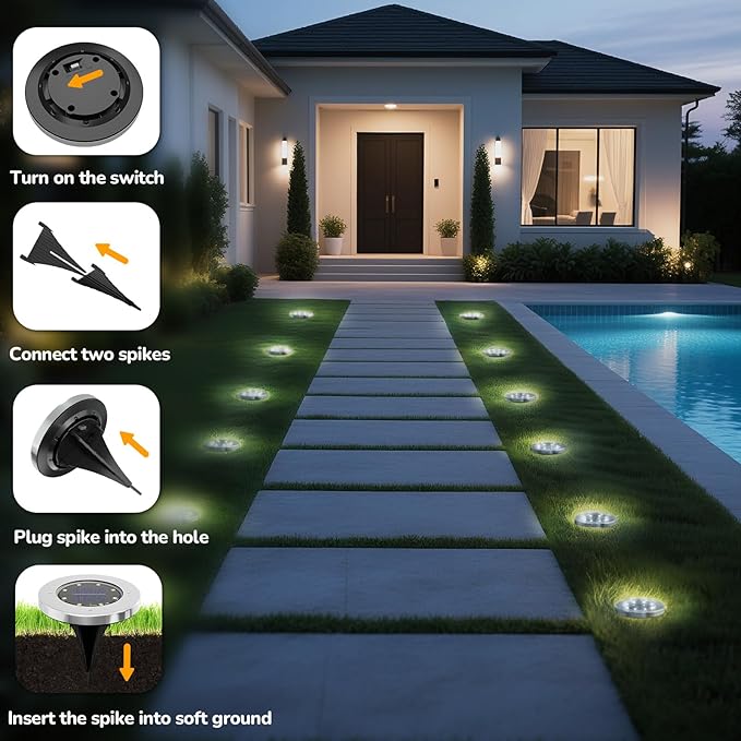 INCX Solar Lights Outdoor Waterproof,12 Pack Solar Lights for Outside, Solar Garden Lights Landscape Lighting for Patio Pathway Lawn Yard Deck Driveway Walkway, Cold White