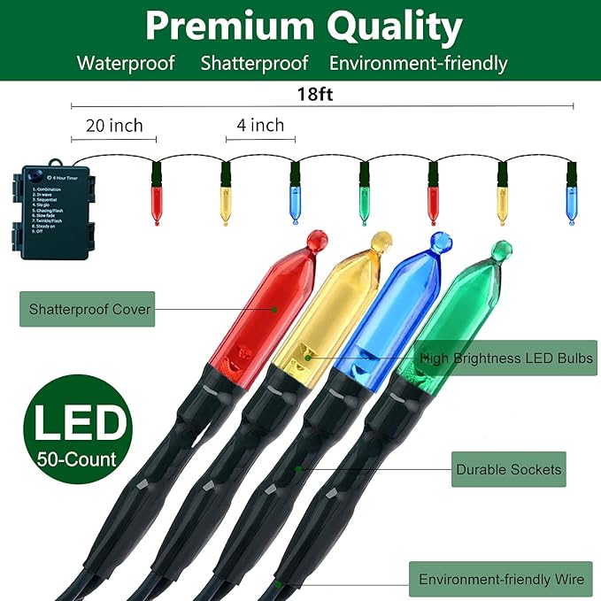 Christmas Fairy Lights, 50 LED Battery Twinkle Lights