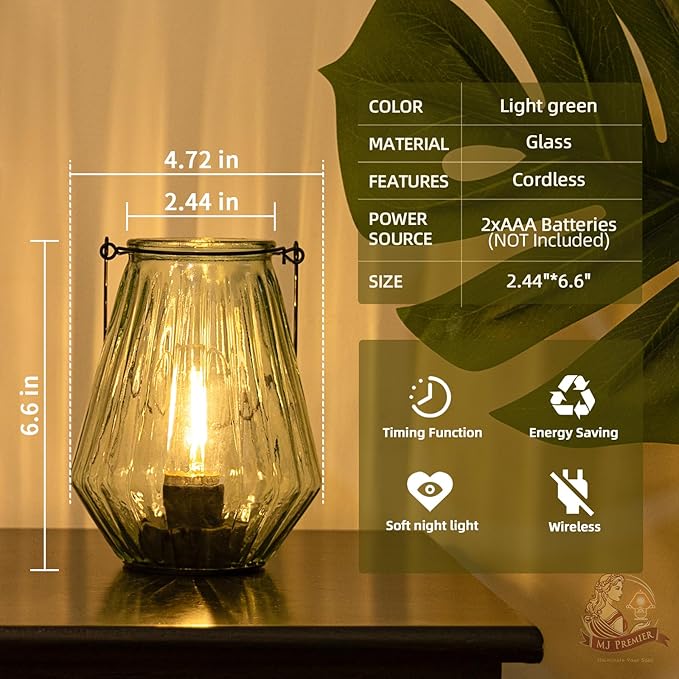 Battery Operated Lamp Hanging,Cordless LED Table Lamp with Timer, Decorative Lantern Lights Outdoor Indoor Decor for Patio/Home/Hallway/Deck/Spareroom/Bedroom/Tabletop/Fireplace/Vintage Style (LGreen)