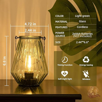 Battery Operated Lamp Hanging,Cordless LED Table Lamp with Timer, Decorative Lantern Lights Outdoor Indoor Decor for Patio/Home/Hallway/Deck/Spareroom/Bedroom/Tabletop/Fireplace/Vintage Style (LGreen)
