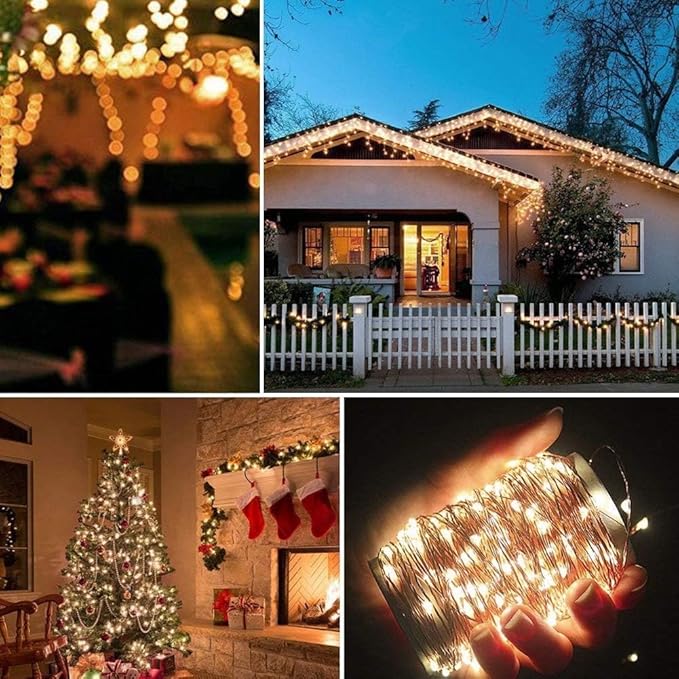 Twinkle Star 300LED 99FT Copper Wire String Lights Battery Operated 8 Modes Fairy Lights with Remote Waterproof Fairy String Lights for Outdoor Christmas Lights Wedding Party Decoration Warm White