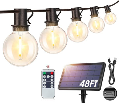 Mlambert 48Ft Solar String Lights, Outdoor Waterproof Patio Lights with 18 Shatterproof G40 Bulbs(1 Spare), Led Light for Backyard-Black Wire