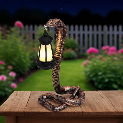 Solar Lantern Outdoor Snake Statues Garden Decoration, Yard Art Lawn Decor for Porch, Patio, Balcony, Housewarming Gifts for Birthday, Father's Day, Halloween (Brass Color)
