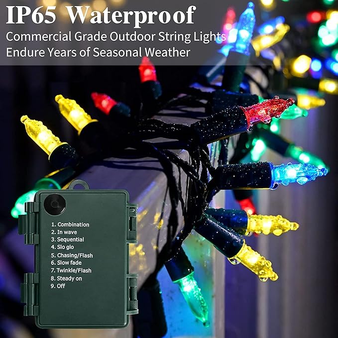 2-Pack 50 LED Christmas Twinkle Lights, 17ft Waterproof for Yard