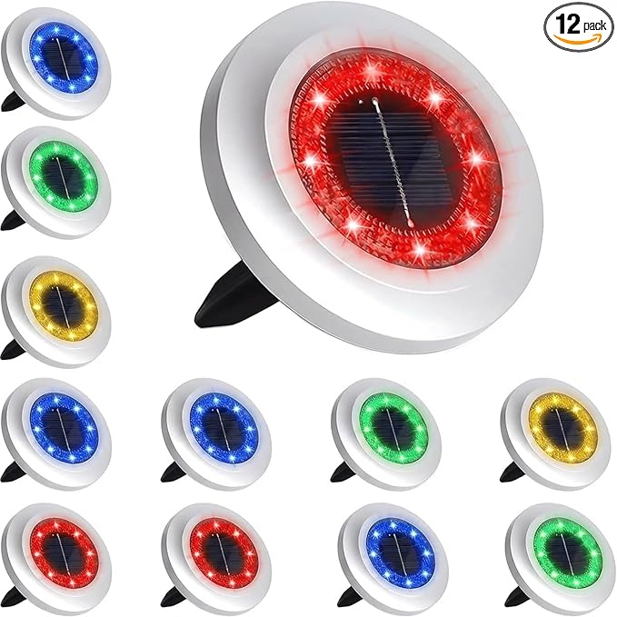 12-Pack Flat Solar Garden Lights, Waterproof LED