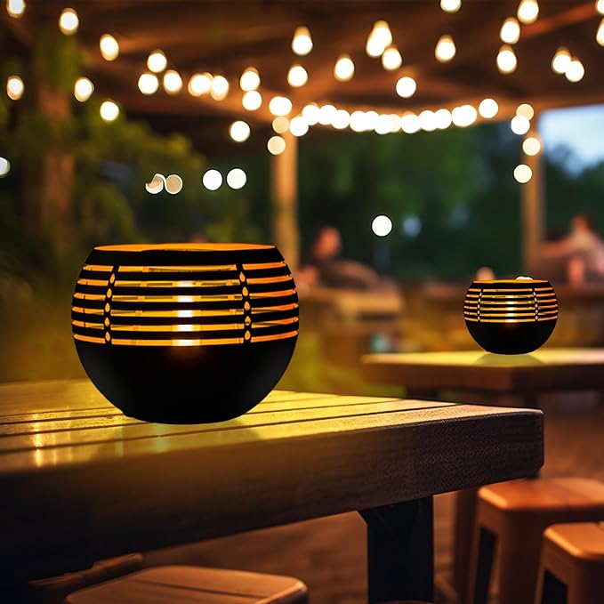 Solar Flickering Flame Lantern – Waterproof Metal Table Lamp, Durable & Stylish, Perfect for Balcony, Patio, Garden Pathway, and Outdoor Décor
