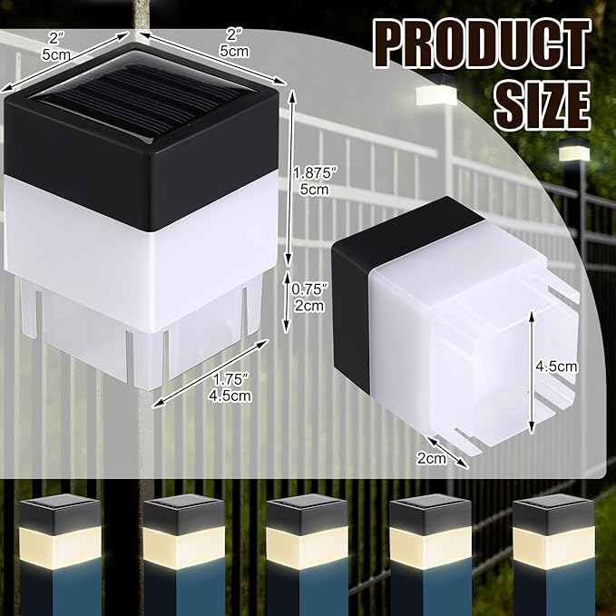 Solar Post Cap Lights 12-Pack, Waterproof LED