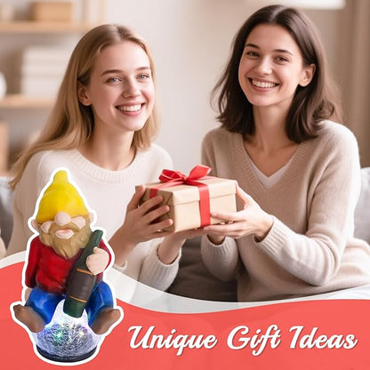 Drinking Gnome Solar Garden Statue - Funny Gnome Figurine with Colorful Crackle Ball LED Light - Perfect Novelty Patio Yard Decor and Gag Gifts - Funny Birthday Gifts for Grandma Mom Women