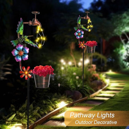 Bshine Solar Garden Lights Outdoor Decorative - Hummingbird Solar Stake with Faucet Pathway Lights for Garden, Yard Outdoor Decorative