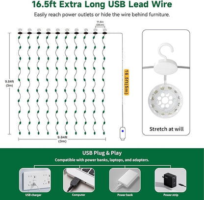 Outdoor String Lights, 8ft Green Waterproof LED