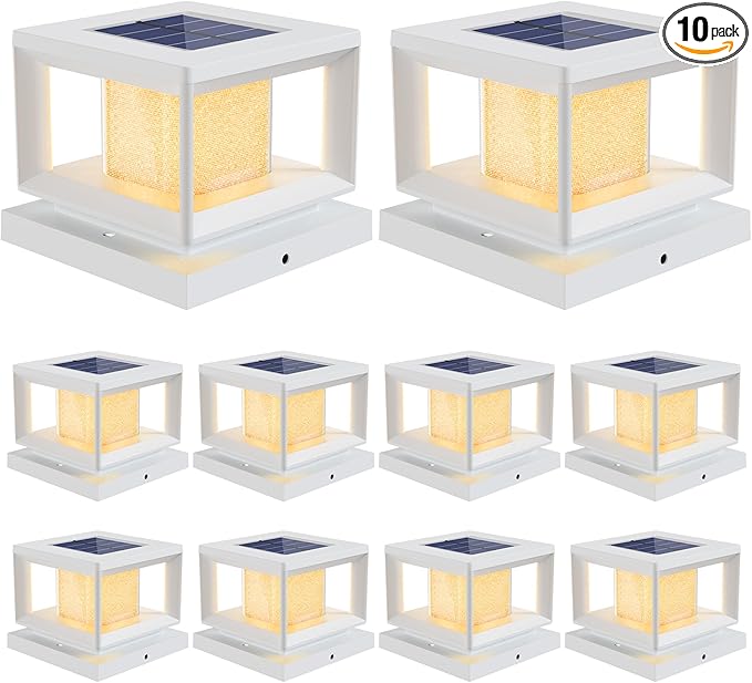 Mlambert 10 Pack Solar Post Lights Outdoor, Waterproof Fence Cap for Deck, 4x4 6x6 Wooden Vinyl Outdoor Lights with Shinning Effect, White