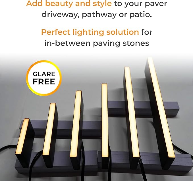 LUMENGY Paver Light Slim 0.5x6 Inch (0.55x5.9), 2700K Warm White, Glare-Free Linear Lighting for Driveways, Walkways and Paver Borders, 12V Hardwired, IP67 Waterproof, Drive-Over Rated
