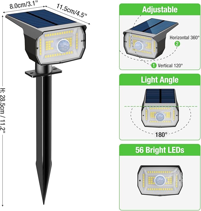 8-Pack Solar RGB Color-Changing Spotlights, 56 LED Garden Lights