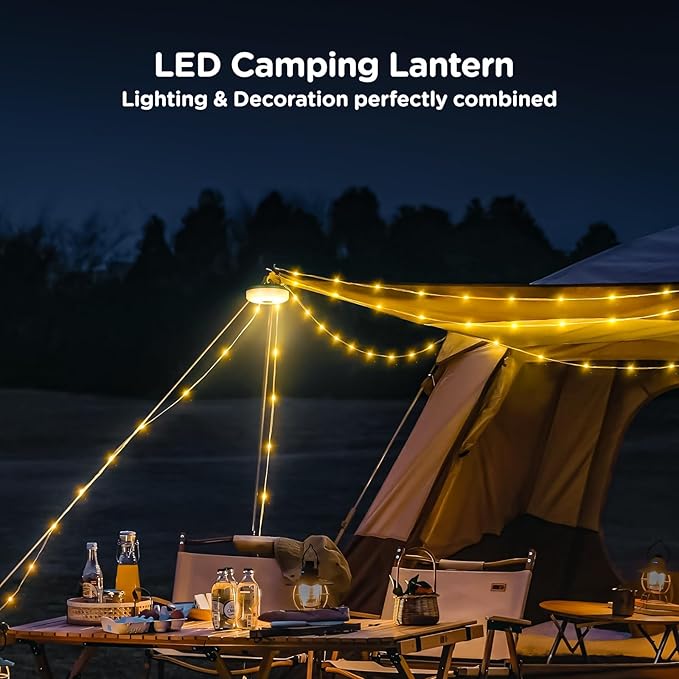 OGERY 3-Pack Camping String Lights, 4 in 1 Quick Storage 32.8FT Rechargeable Tent Lights String with 8 Lighting Modes, Hanging Waterproof Portable LED Lamp for Outdoor Patio Awning Party Essentials