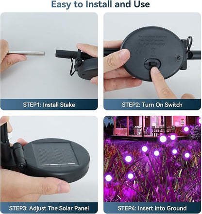Solar Garden Lights Outdoor Waterproof, 2 Pack 16 LED Swaying Light Firefly Light Outdoor Decor Lights for Pathway Party Christmas Decoration, Unique Gifts for Women, Purple