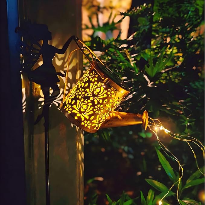 Solar Watering Can Lights,Garden Decor Solar Fairy Watering Lantern, LED Solar Fairy Outdoor String Lights, Star Shower Garden Light for Patio Path Tree Lawn Patio Path(with Hook)