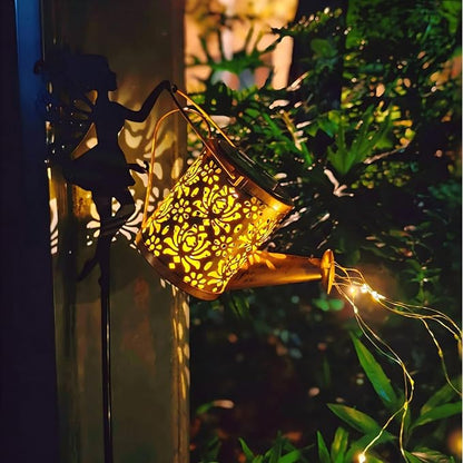 Solar Watering Can Lights,Garden Decor Solar Fairy Watering Lantern, LED Solar Fairy Outdoor String Lights, Star Shower Garden Light for Patio Path Tree Lawn Patio Path(with Hook)