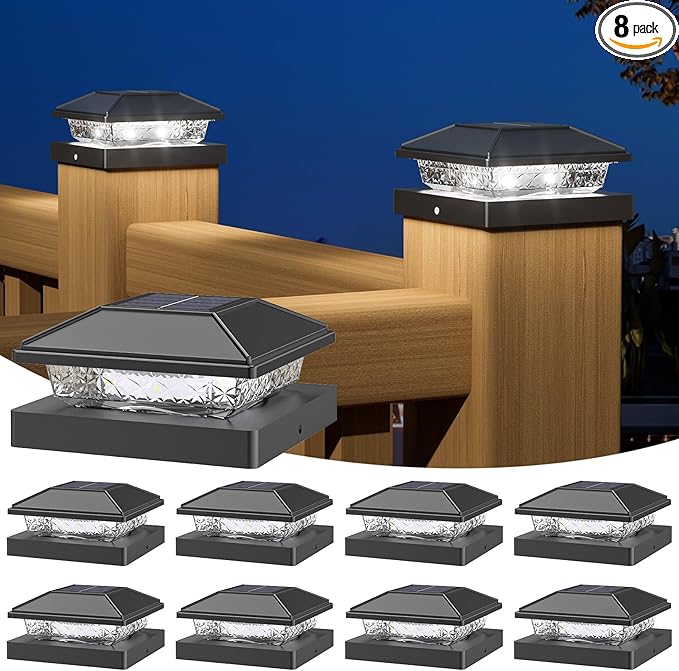 Solar Post Cap Lights 8-Pack, Waterproof LED