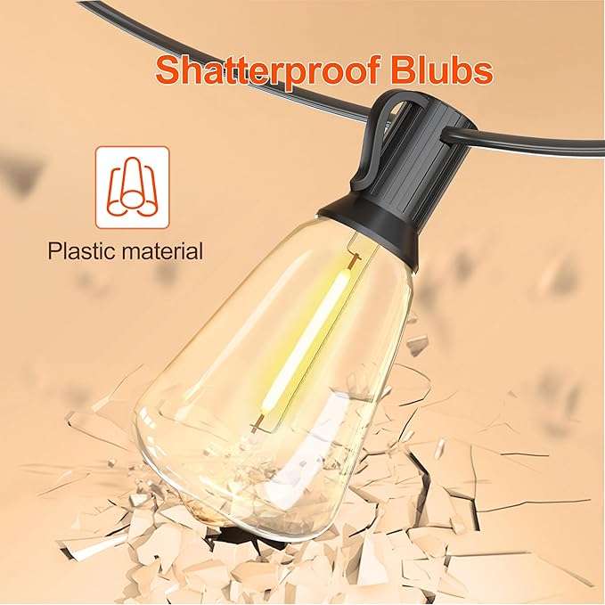 100FT Solar String Lights Outdoor Waterproof with Remote Control Solar Patio Lights 30+2 shatterproof LED ST38 Bulbs for Porch Garden Market Bistro Patio Backyard Fence