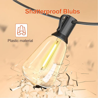 100FT Solar String Lights Outdoor Waterproof with Remote Control Solar Patio Lights 30+2 shatterproof LED ST38 Bulbs for Porch Garden Market Bistro Patio Backyard Fence
