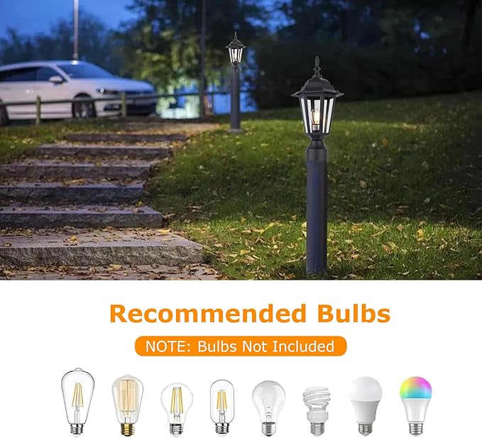 LIT-PaTH 16 Inch Outdoor Lamp Post Light Fixture, Exterior Pole Lantern with Clear Glass, Hardwired Aluminum Post Lighting for Driveway Garden Yard, Matte Black, 1-Pack