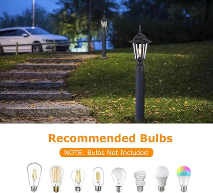 LIT-PaTH 16 Inch Outdoor Lamp Post Light Fixture, Exterior Pole Lantern with Clear Glass, Hardwired Aluminum Post Lighting for Driveway Garden Yard, Matte Black, 1-Pack