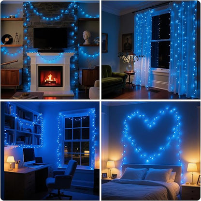 33Ft 100LED Blue Battery Operated Christmas Tree Lights 8 Modes String Lights Timer Indoor Outdoor for Christmas Halloween Holiday Party Bedroom Classroom Decoration