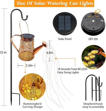 2 Pack Solar Watering Can Lights, Hummingbird Gifts for Women Mom Grandma Birthday, Waterproof Outdoor Garden Decor Large Hanging Solar Lanterns Garden Lights for Patio Yard Flowerbed