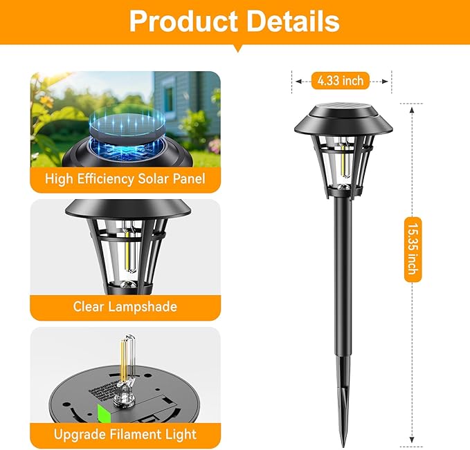 LETMY Solar Pathway Lights Outdoor, 10 Pack Solar Lights Outdoor Waterproof, Auto On/Off Solar Powered Garden Landscape Path Lights, Outdoor Solar Lights for Yard Lawn Patio Walkway Driveway