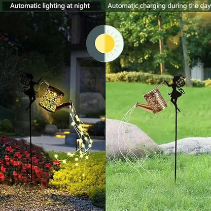 Solar Fairy Kettle Light,Solar Fairy Decorative Pile Light With Watering Can Decorative Metal Outdoor Decorations,IP65 waterproof chandelier landscape lamp,Suitable for Courtyard,Path,Lawn,Terrace