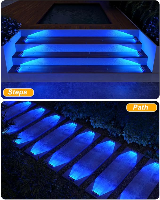 8-Pack Blue Solar Deck Lights, Outdoor LED