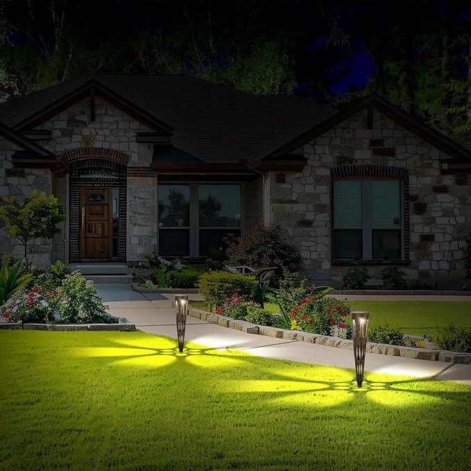 JJX Solar Pathway Lights, 6 Pack Outdoor Walkway Solar Lights for Yard Outside, Warm Light LED Landscape Light Waterproof IP65 Auto On/Off for Lawn Sidewalk
