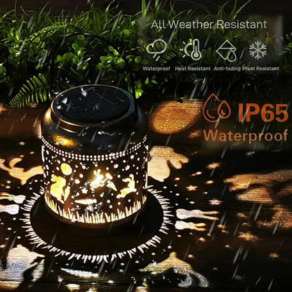 Rabbit Solar Outdoor Waterproof Lantern Garden Decor Birthday Gifts for Women Mon Grandma Metal Hanging Solar Lights Outside LED Bunny Lanterns for Yard Patio Lawn Pathway Landscape (Rabbit)