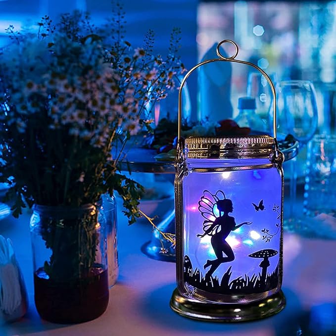 4 Pack Solar Fairy Lantern for Garden Decorations -Mothers Day Gifts for Mom Women Grandma Birthday Outdoor Ornaments Decorations Hanging Lamp Frosted Glass Jar with Stake for Yard Patio Lawn