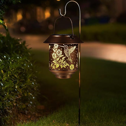 Hummingbird Solar Lantern Outdoor Hanging Sunflower Lights Gifts for Women Mom Metal Garden Decor Outside Waterproof LED Lanterns for Patio