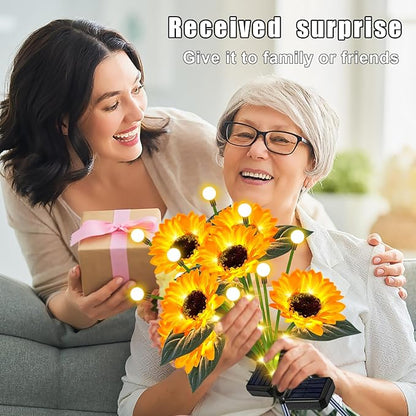 Solar Sunflower Lights Outdoor 6 Pack Sunflower Firefly - Gifts for Mom Women Grandma, Waterproof Flower Lights for Garden Pathway, Birthday Mothers Day Decor