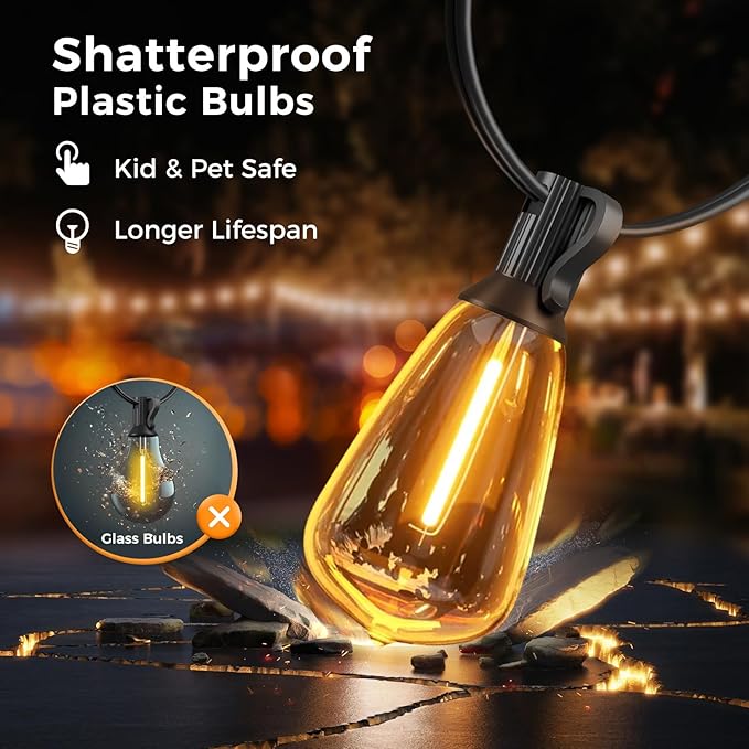100ft Edison Bulb Patio String Lights, Waterproof