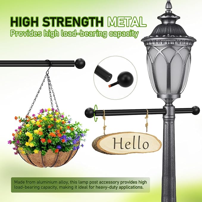 Angoily Steel Lamp Post Cross Arm Ladder Frame 16 Inch Outdoor Light Pole Cross Bar Replacement with Removable Knobs Corrosion Resistant for Front Yard Post Lights