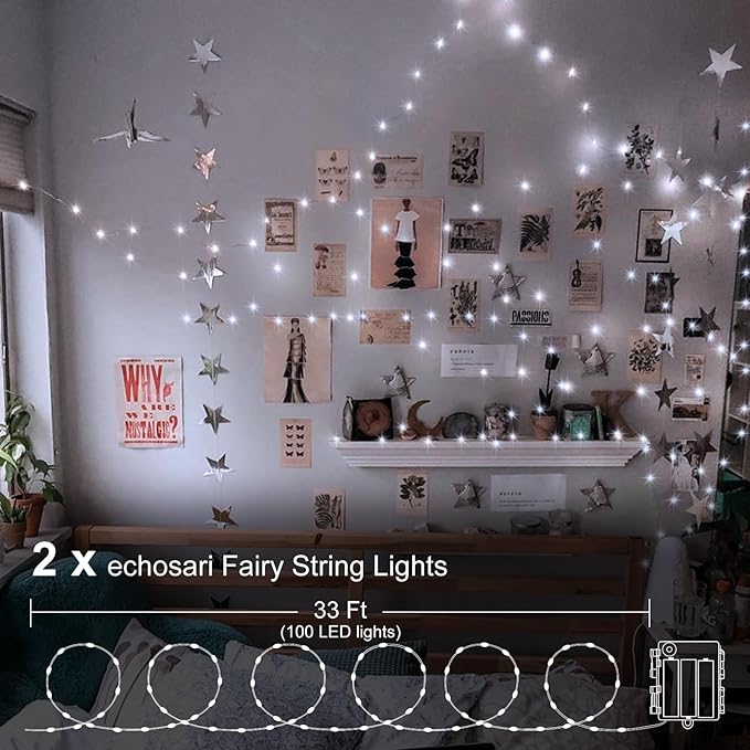 2-Pack 100 LED Christmas Twinkle Lights, 33ft Waterproof for Porch