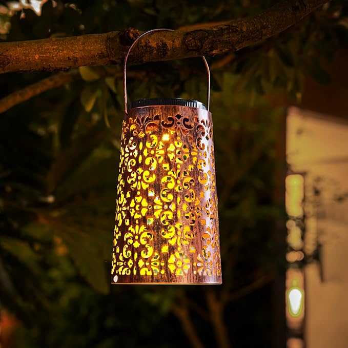Solar Lanterns Outdoor Hanging, 2 Pack - Metal Waterproof Solar Lights Outdoor Decorations for Patio Table Lamps, Durable, Beautiful Lighting for Garden Lawn, Pathway, Tree, Wall, and Tabletop